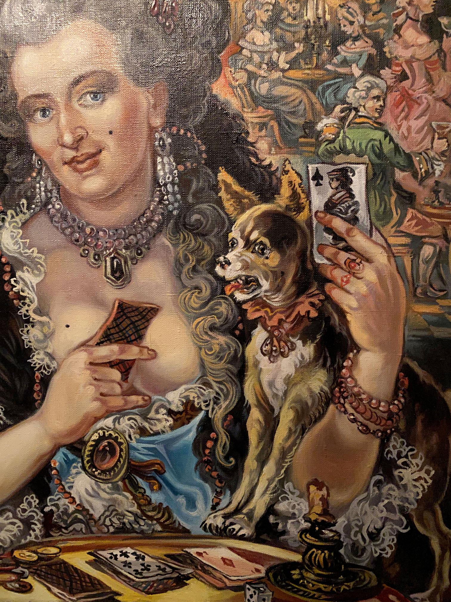 Oil painting Marquise by Alexander Arkadievich Litvinov, woman with cards