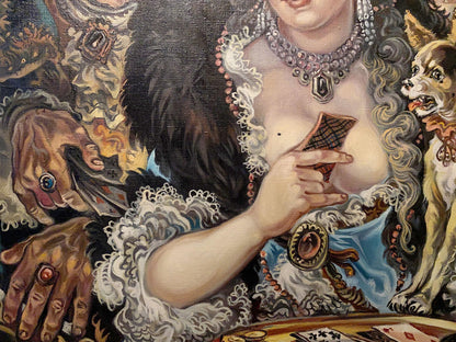 Oil painting of Marquise by Alexander Arkadievich Litvinov in lace gown with card