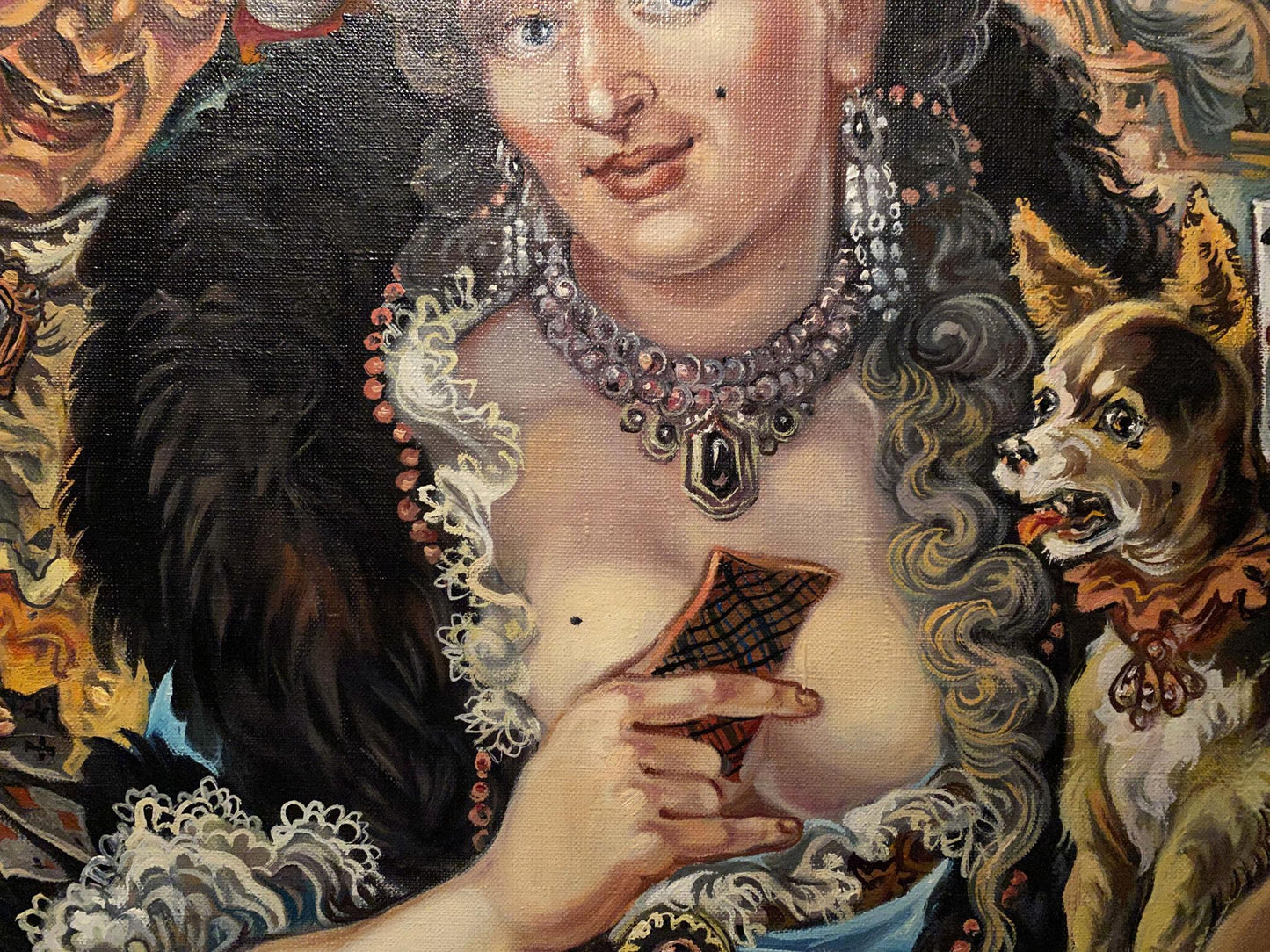Oil painting of Marquise Alexander Arkadievich Litvinov in black fur-trimmed gown