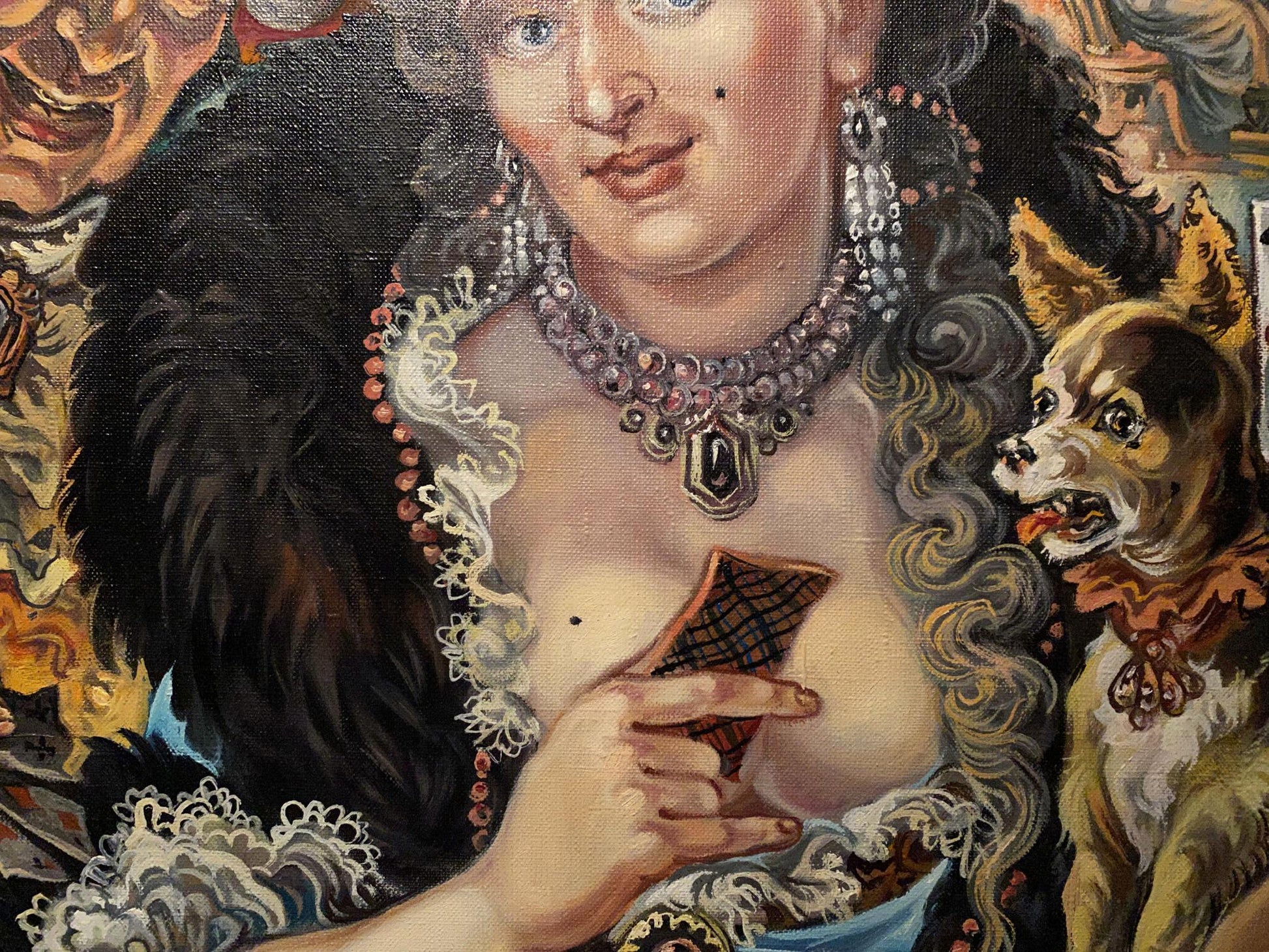 Oil painting of Marquise Alexander Arkadievich Litvinov in black fur-trimmed gown