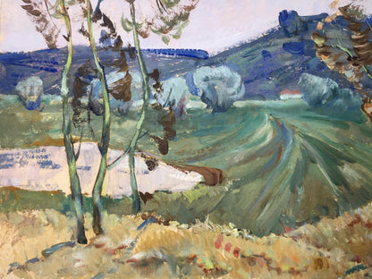 Oil painting Spring Deregus by Marina Mikhailovna: vibrant impressionist hills