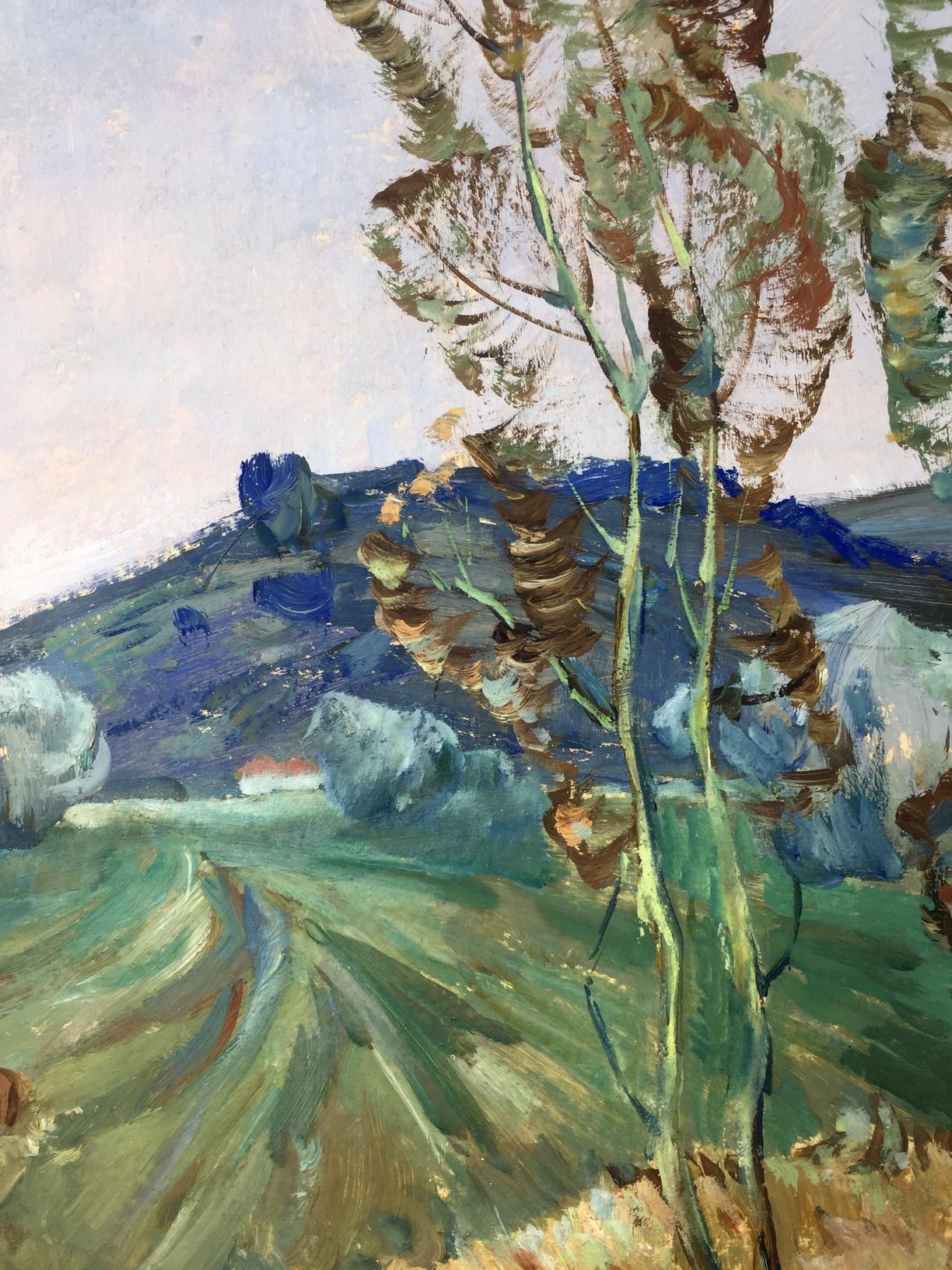 Oil painting Spring Deregus by Marina Mikhailovna: green hills, blue mountains