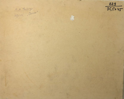 Back of oil painting Spring by Deregus Marina Mikhailovna on aged paper with handwritten notes