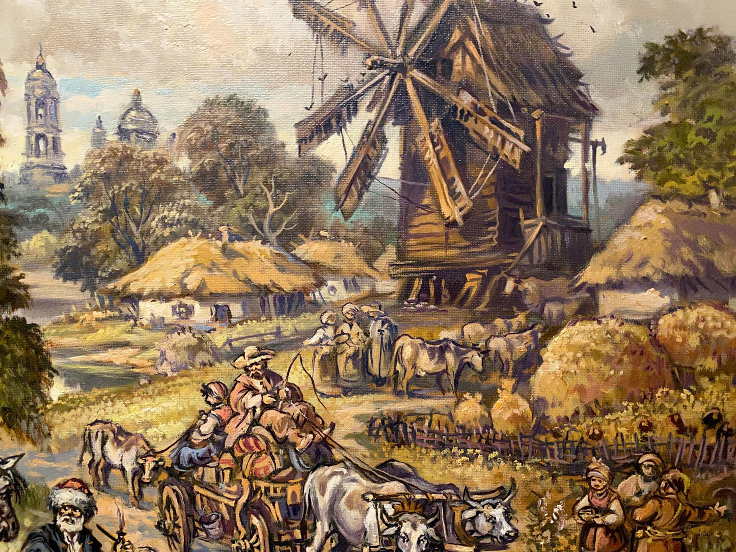 Oil painting of rustic wooden windmill by Litvinov in countryside