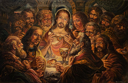 Oil painting of Jesus Christ with disciples by Litvinov