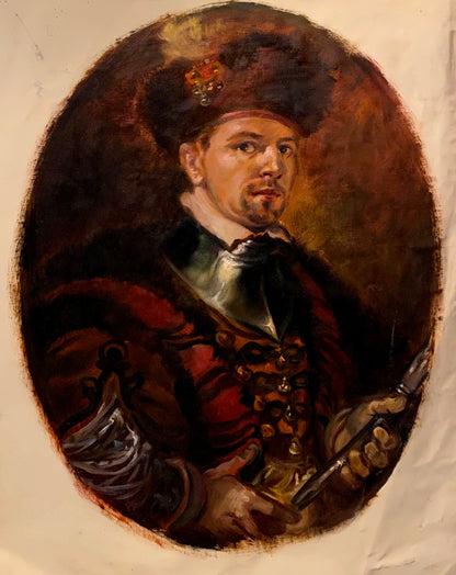 Oil painting of Nobleman Alexander Arkadievich Litvinov in ornate red fur attire