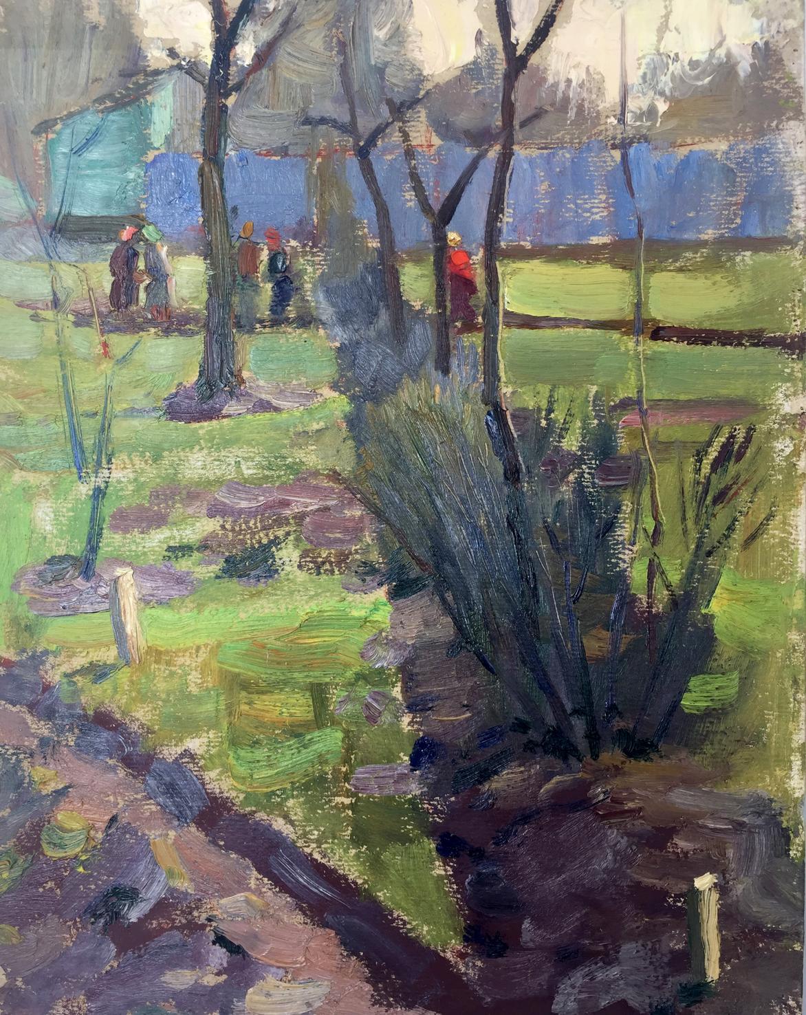 Oil painting In the park by Evgeny Nikolaevich Tkachenko garden scene