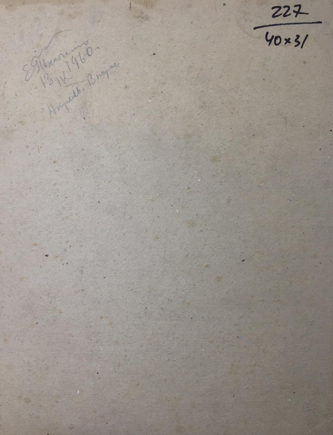Back of Oil painting In the park Evgeny Nikolaevich Tkachenko with handwritten notes