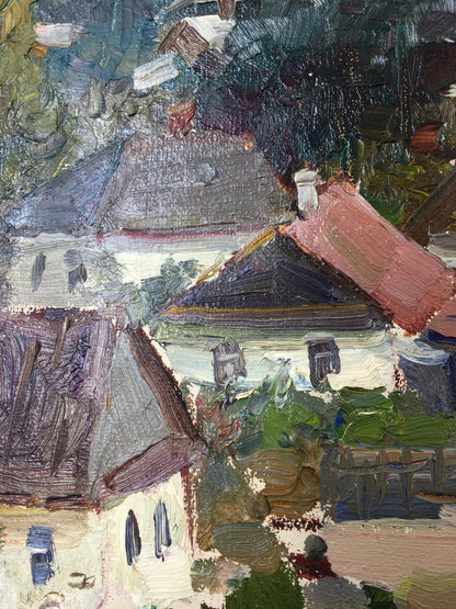 Impressionistic oil painting by Mordovets Andrey Nikitich of partying village