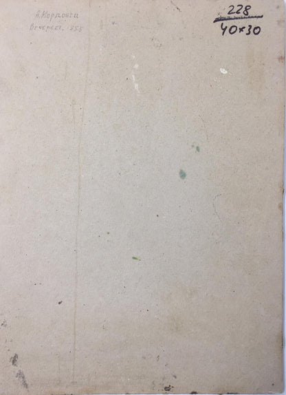 Faded off-white paper back of oil painting by Mordovets Andrey Nikitich
