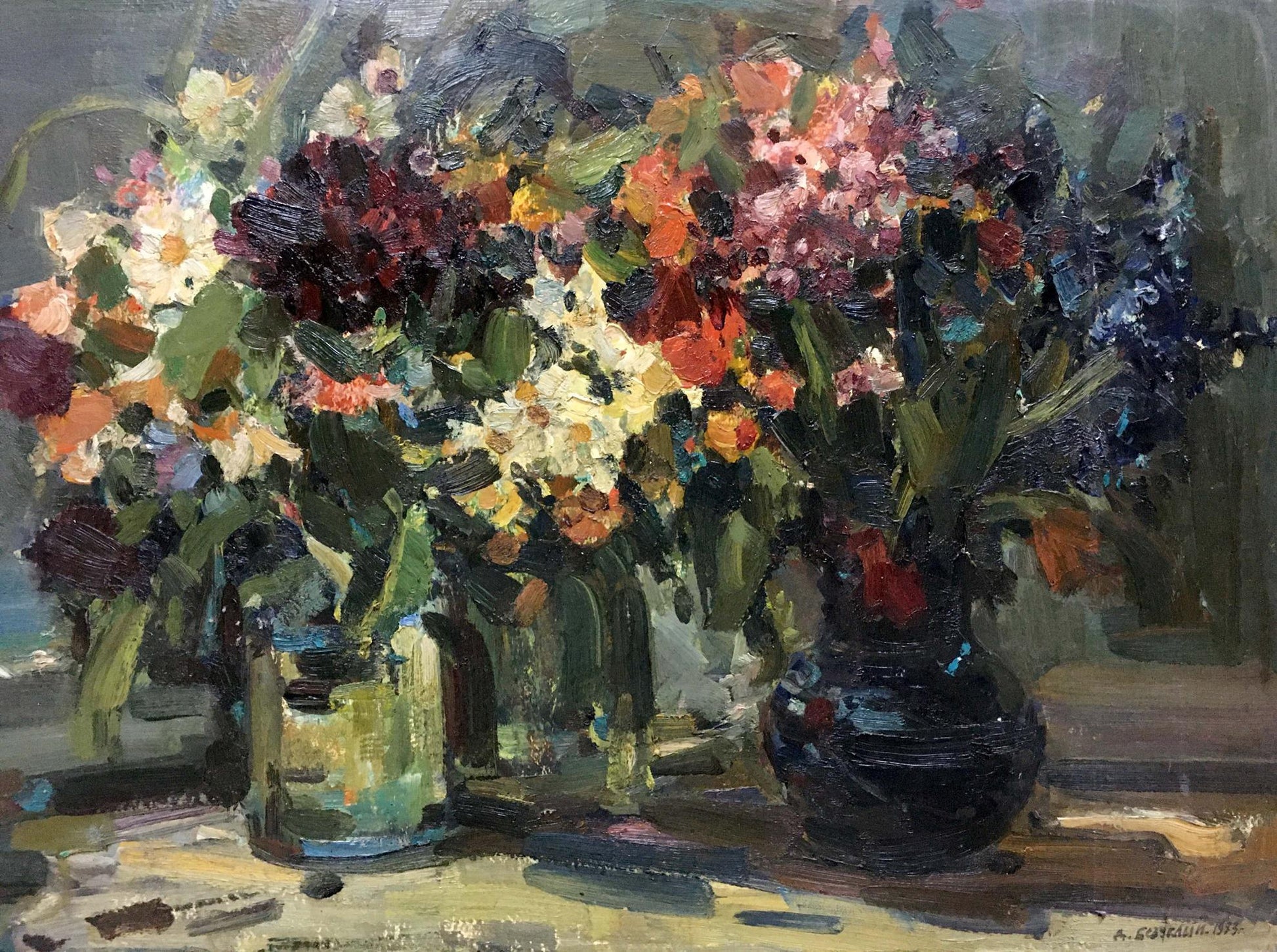 Oil painting Flowers in water by Bezugly Daniil Ivanovich with colorful floral vases