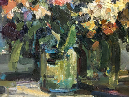 Vibrant impressionistic oil painting of flowers in vase by Bezugly Daniil Ivanovich