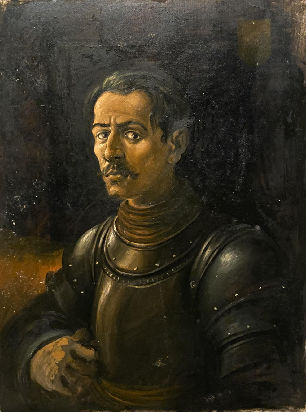 Oil painting portrait of armored man by Alexander Arkadievich Litvinov