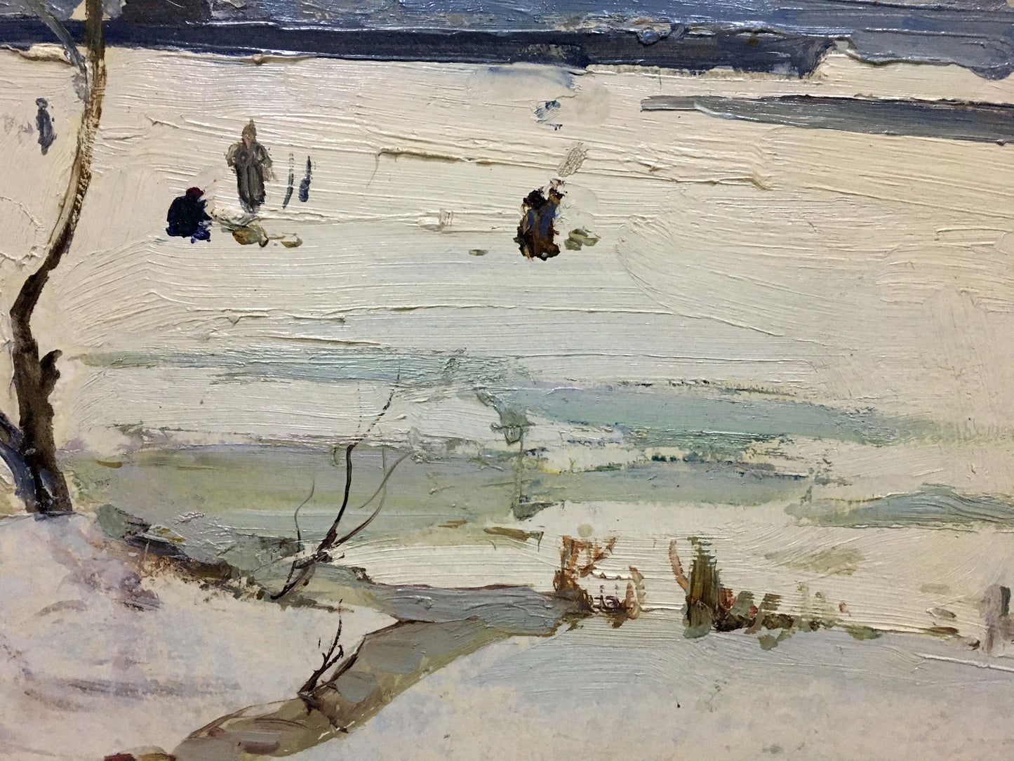 Textured impressionist oil painting of snowy Winter park by George Petrovich Petrov