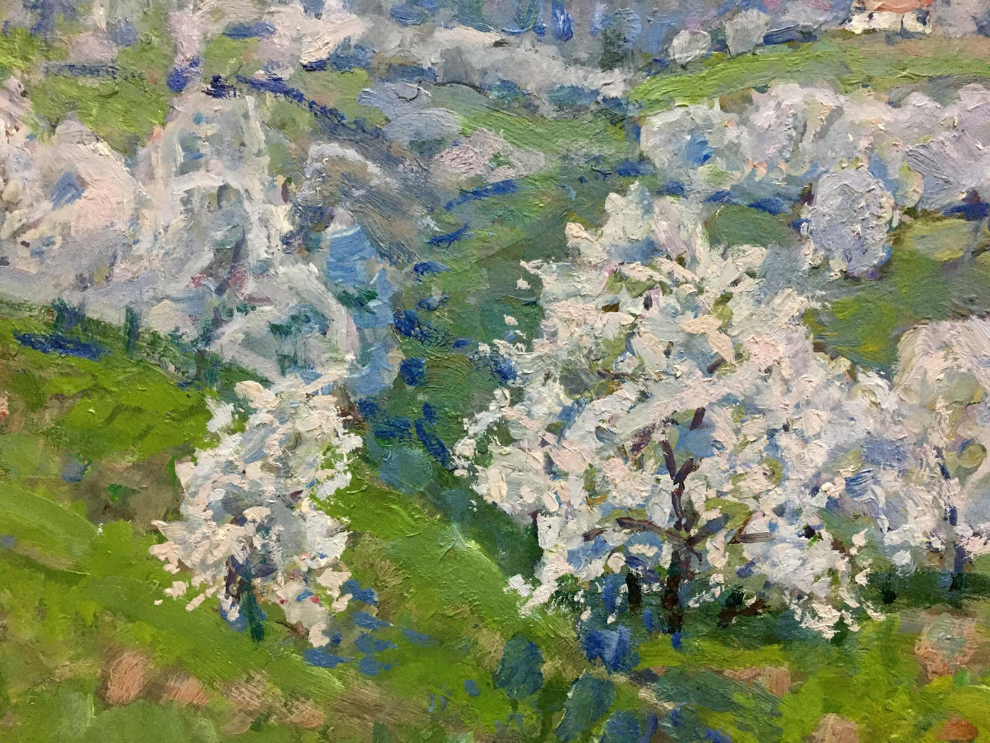Oil painting Spring landscape by Georgy Kolosovsky: blossoming white trees