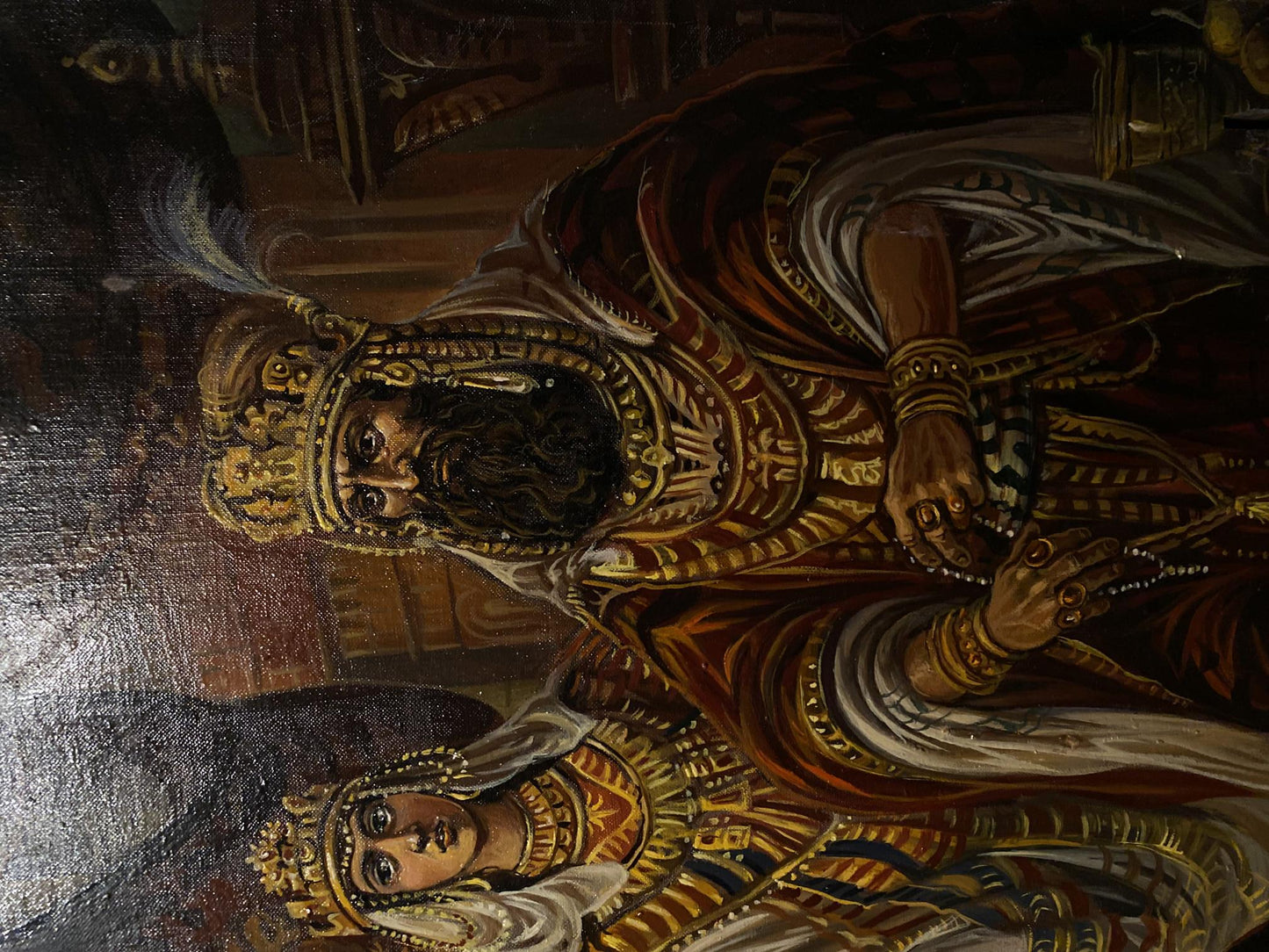 Regal king Artaxers Aruan in golden crown and ornate robes oil painting by Litvinov