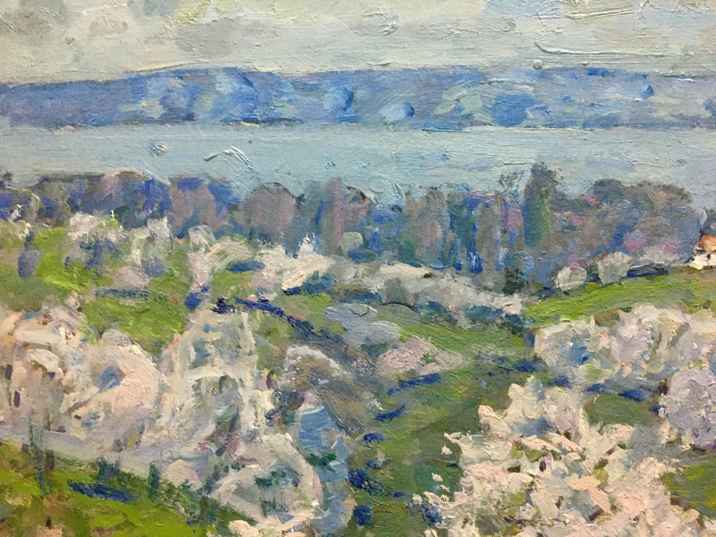 Oil painting Spring landscape by Georgy Kolosovsky with green hills