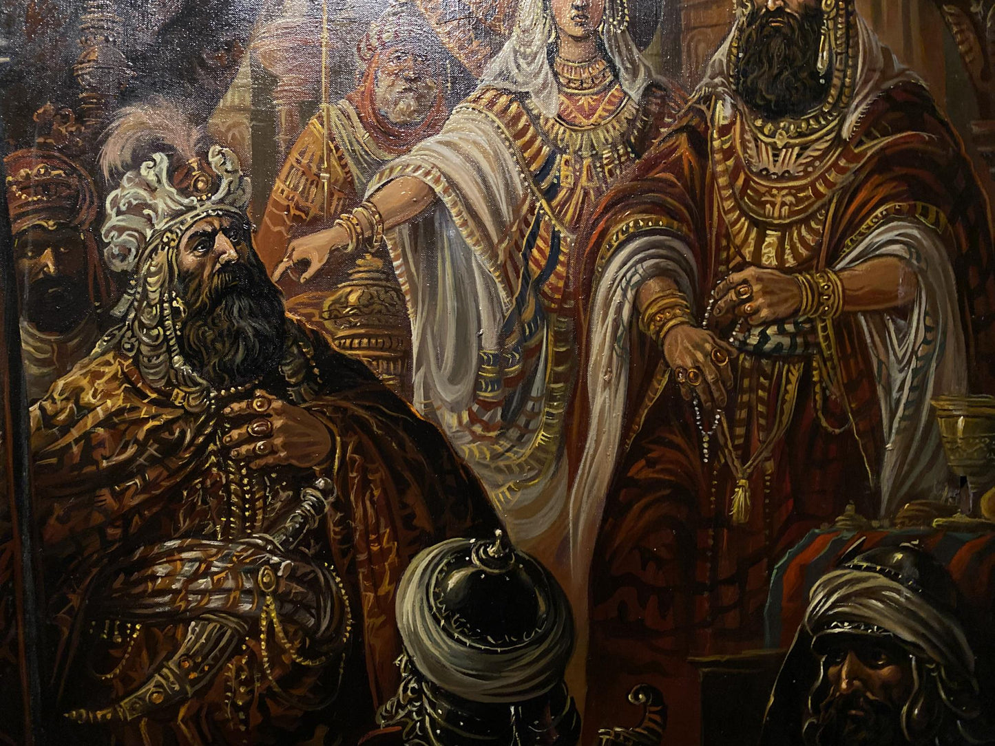 Regal king Artaxers Aruan in ornate gold red robes by Esther Alexander Arkadievich Litvinov oil painting