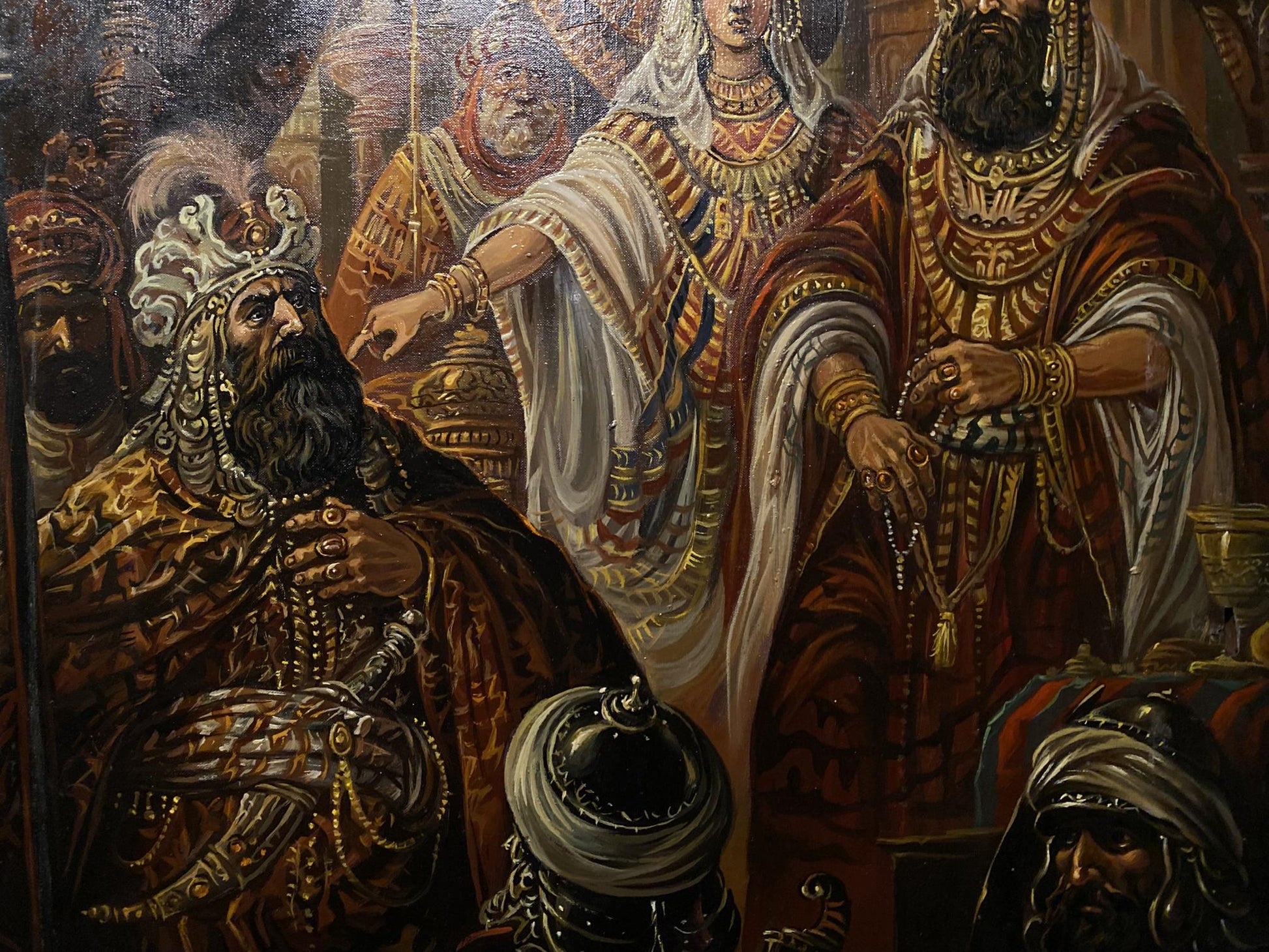 Regal king Artaxers Aruan in ornate gold red robes by Esther Alexander Arkadievich Litvinov oil painting