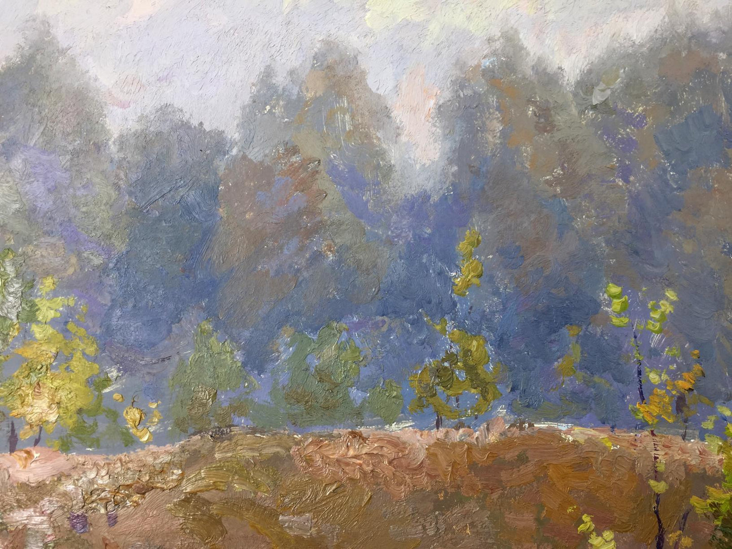 Oil painting Misty morning by Alexander Fedorovich Mynka forest scene