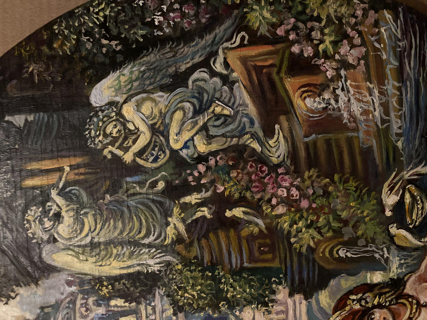 Oil painting Fun in the Garden by Alexander Litvinov with winged figure