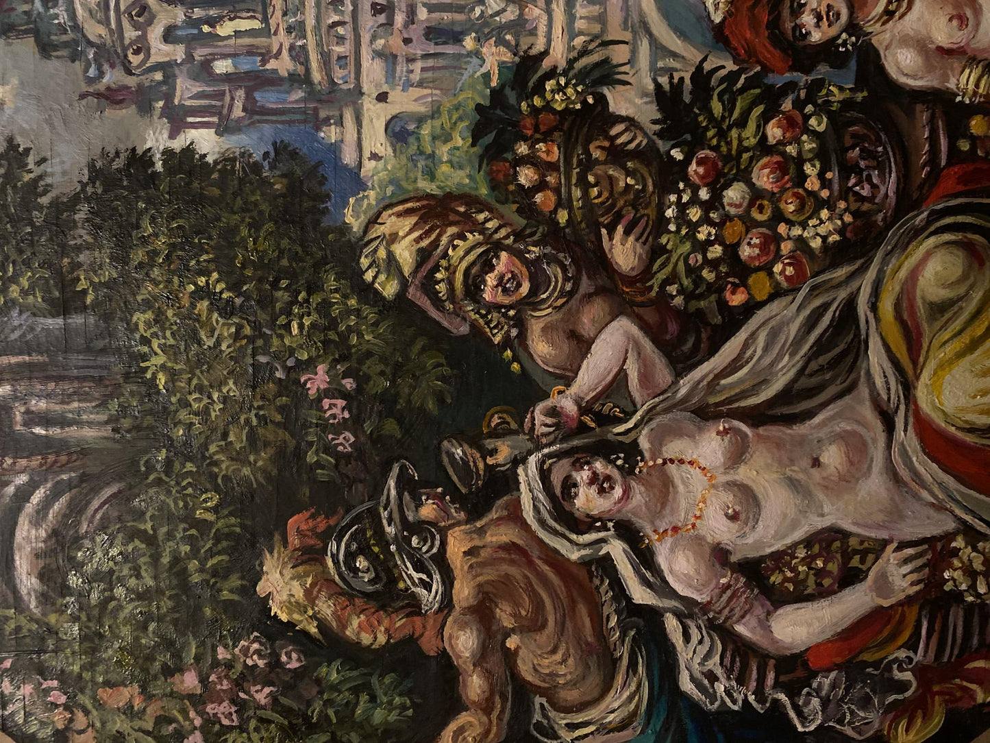 Oil painting Fun in the Garden by Alexander Litvinov: reclining nude woman