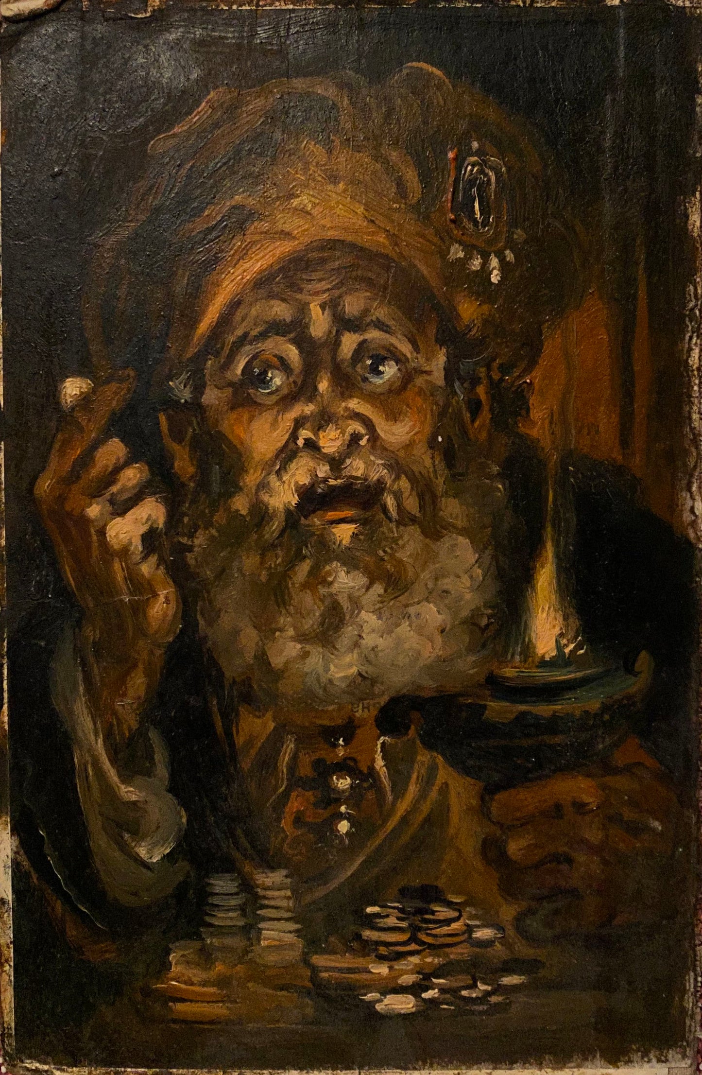 Oil painting portrait of merchant Alexander Litvinov, dramatic bearded man
