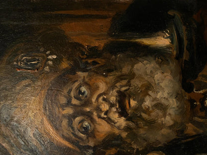 Oil painting portrait of merchant Alexander Litvinov in swirling browns and ochres