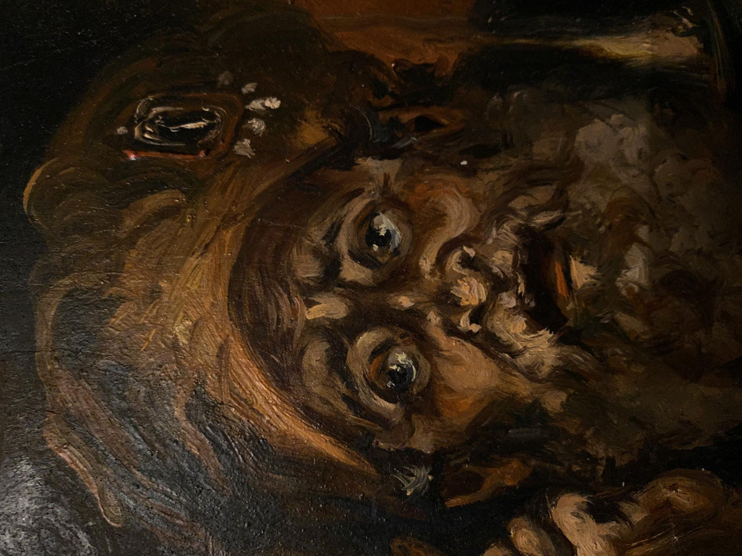 Oil painting portrait of merchant Alexander Litvinov, distorted textured face