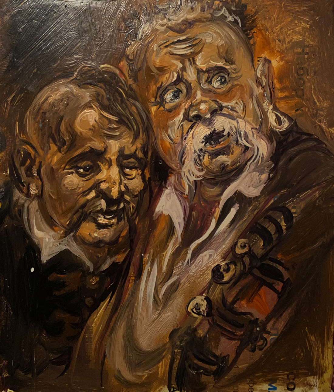 Oil painting Godfathers by Alexander Arkadievich Litvinov, expressionistic elderly men