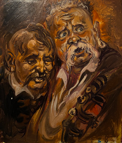 Oil painting Godfathers by Alexander Arkadievich Litvinov, expressionistic elderly men