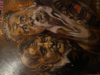 Oil painting Godfathers by Alexander Arkadievich Litvinov with distorted faces