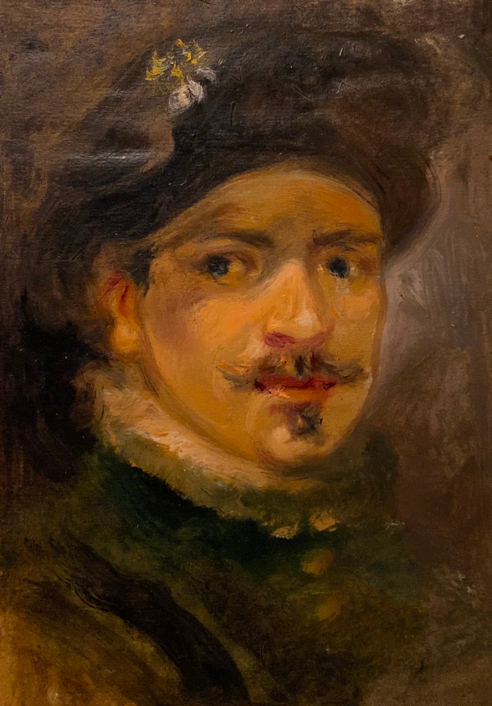 Oil painting portrait of sovereign Alexander Litvinov in black beret
