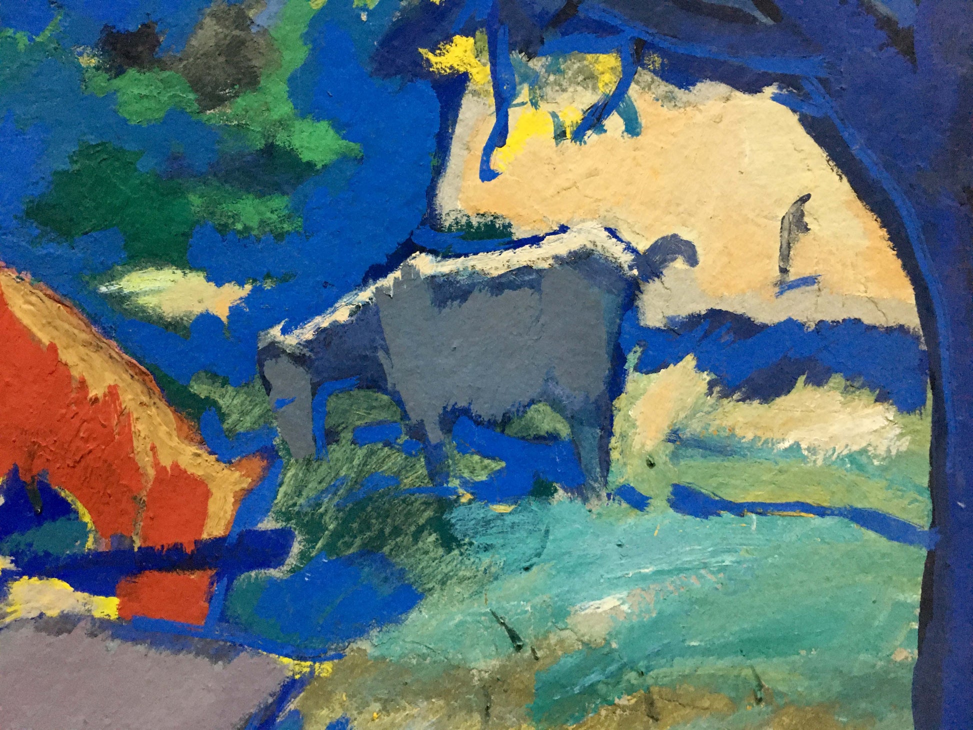 Gray textured cow in bold strokes by Pokulity Konstantin Ivanovich, vibrant landscape