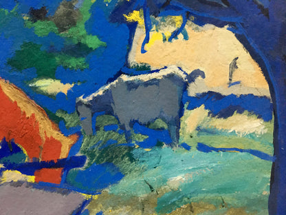 Gray textured cow in bold strokes by Pokulity Konstantin Ivanovich, vibrant landscape