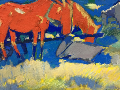 Vibrant orange horses in Stroll by Pokulity Konstantin Ivanovich oil painting