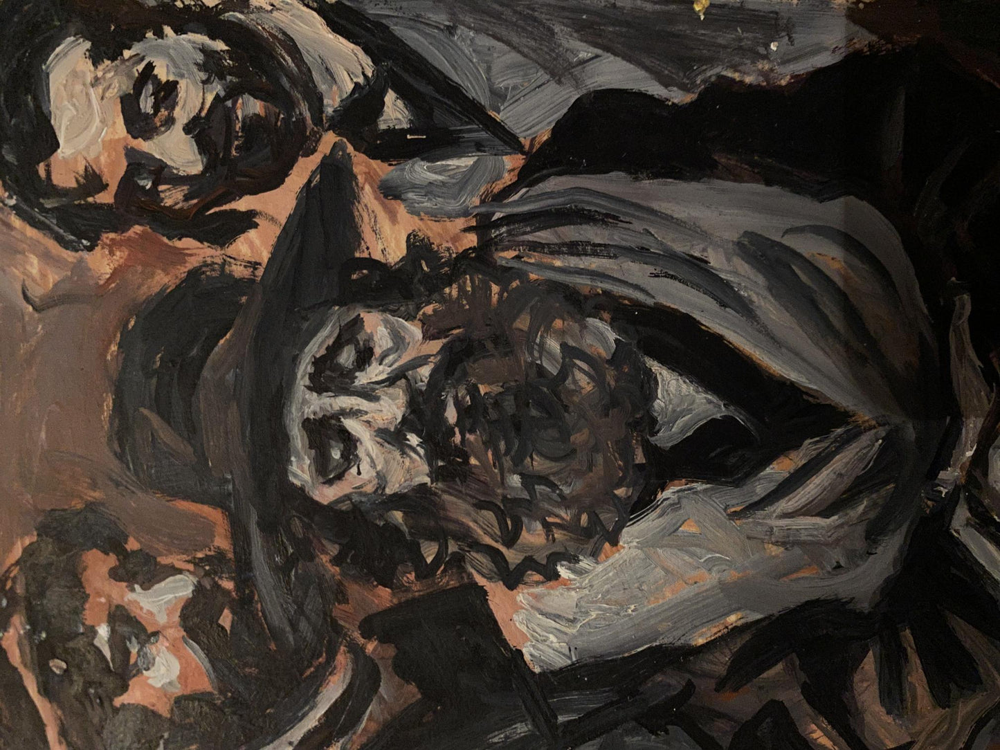 Oil painting A Family by Alexander Arkadievich Litvinov, abstract expressionist in black, gray, brown