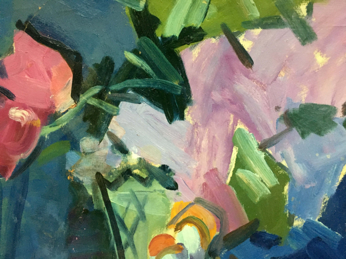 Oil painting Still life by Beregovoi Alexander Ivanovich, vibrant pink green blue abstract