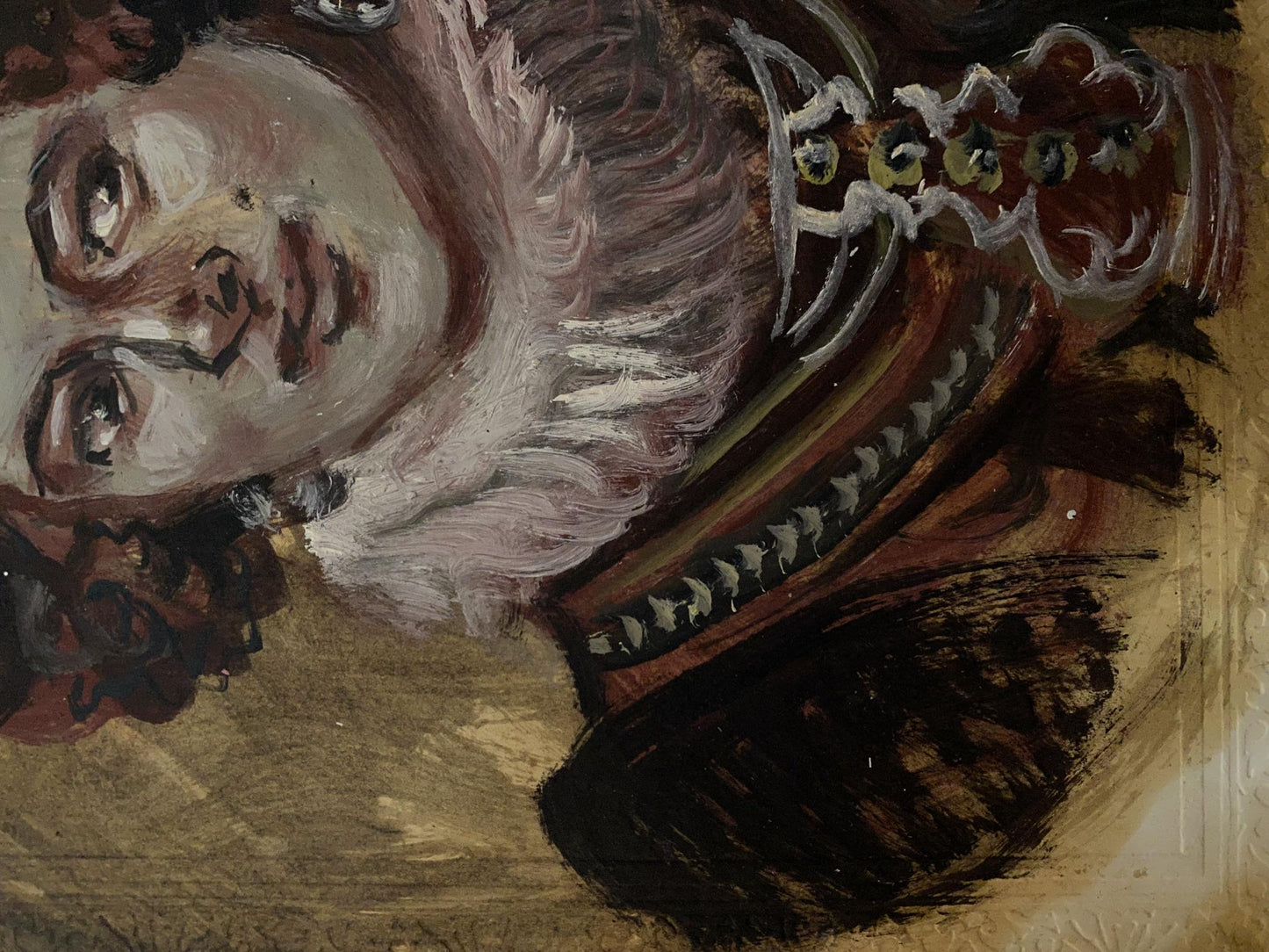 Oil painting by Madeleine Alexander Arkadievich Litvinov of mans textured face