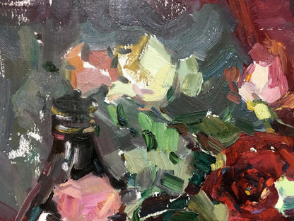 Vibrant impressionist oil painting of floral still life by Ponomarenko Anatoly Fedorovich