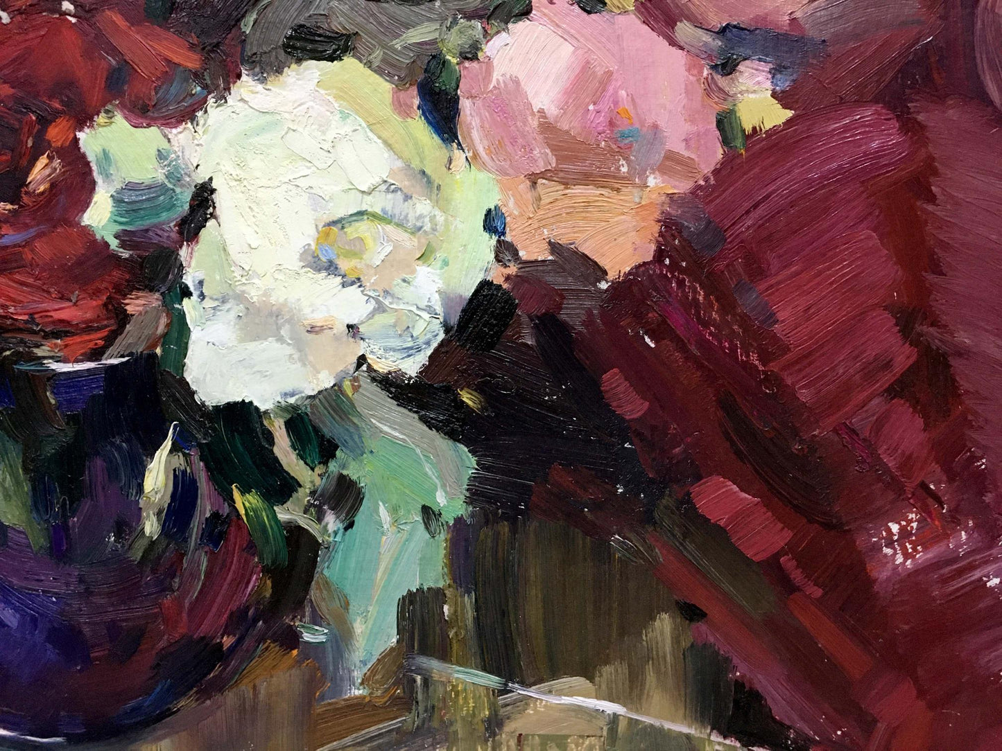 Vibrant impressionistic oil painting of white flower by Ponomarenko Anatoly Fedorovich