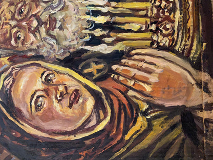 Oil painting In the Temple by Alexander Arkadievich Litvinov, serene textured face