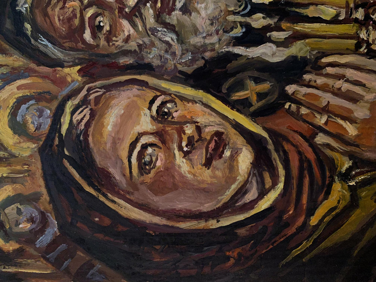 Oil painting In the Temple by Alexander Arkadievich Litvinov, serene upward-gazing face