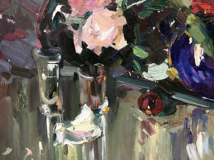 Oil painting Still life by Ponomarenko Anatoly Fedorovich with pink roses