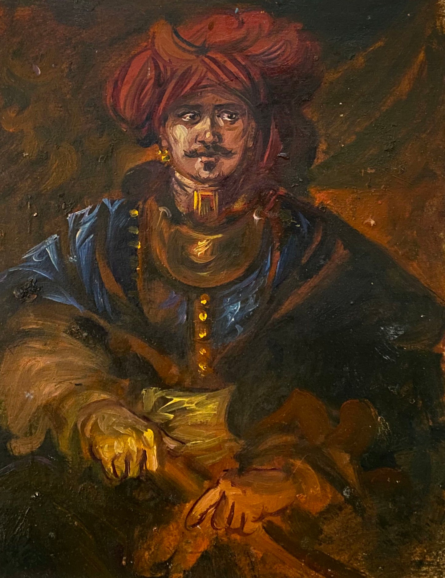 Oil painting portrait XII by Alexander Arkadievich Litvinov, ornate man in red turban