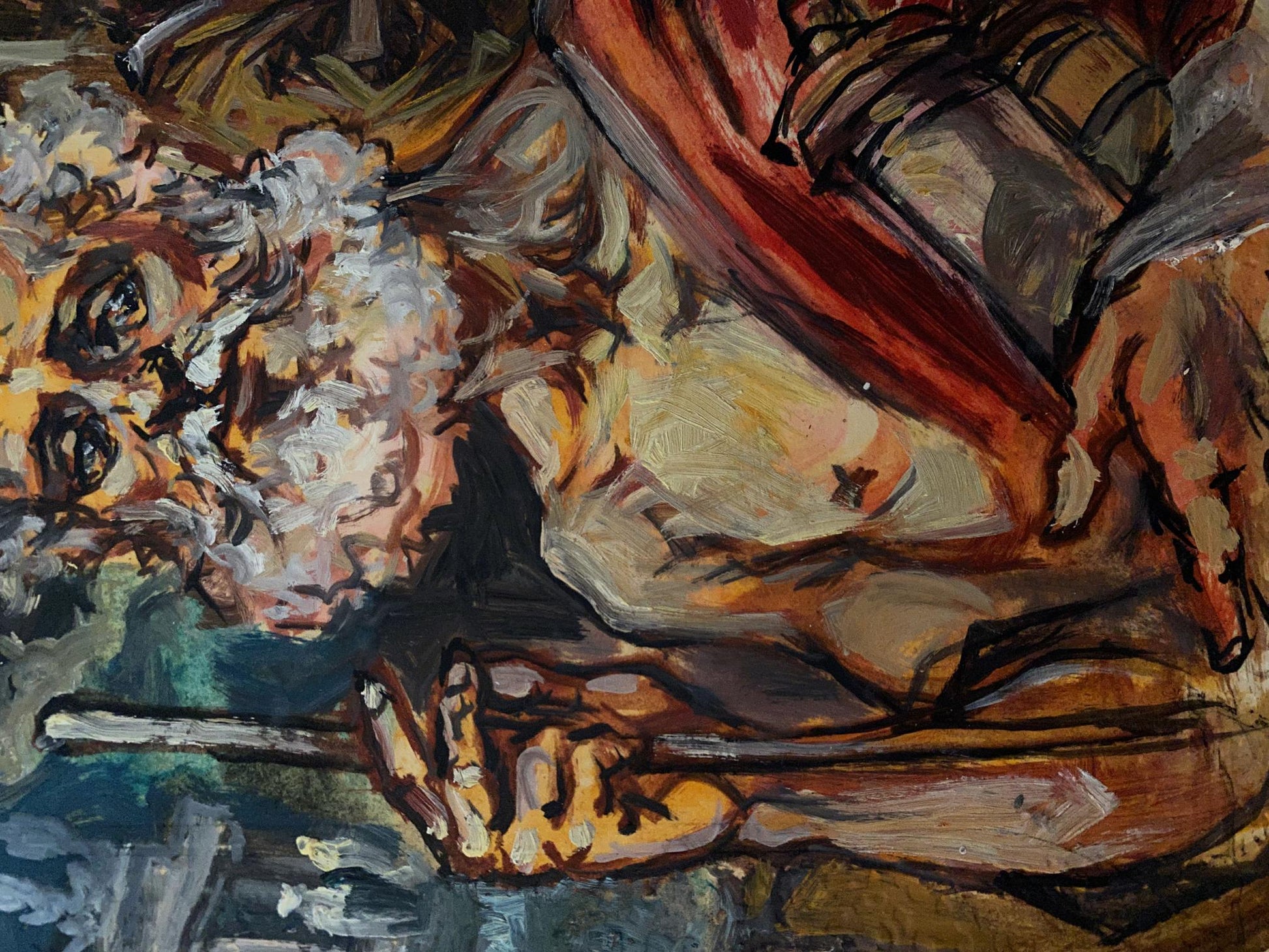Oil painting Diogenes by Alexander Arkadievich Litvinov, abstract expressionist in earthy tones
