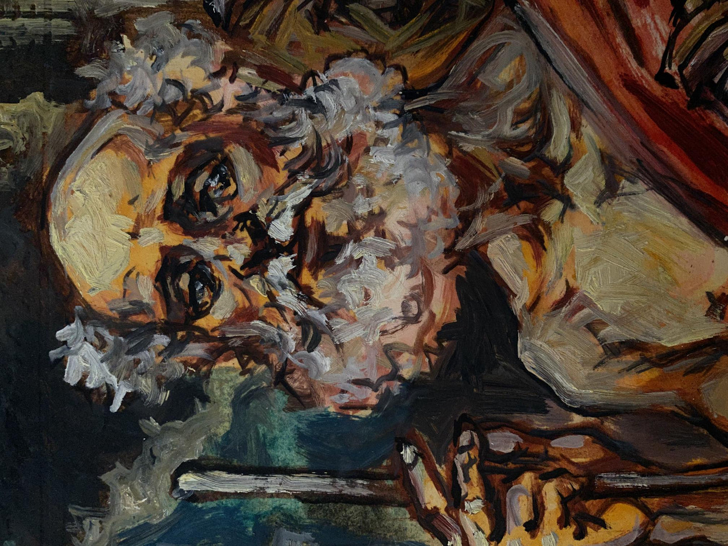 Textured oil painting of Diogenes by Alexander Arkadievich Litvinov in ochre gray tones