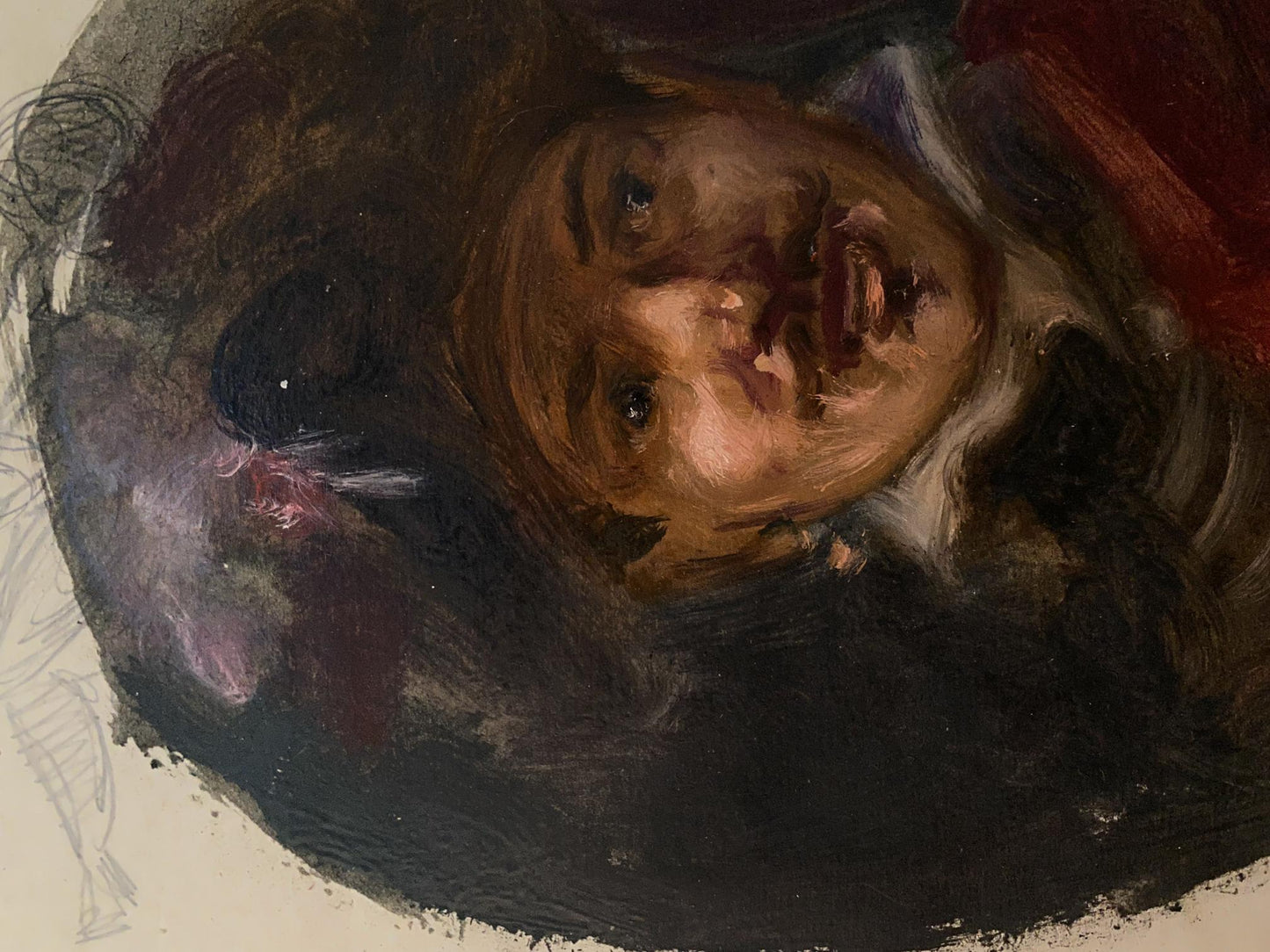 Oil painting portrait of Bard Alexander Litvinov, childs expressive face