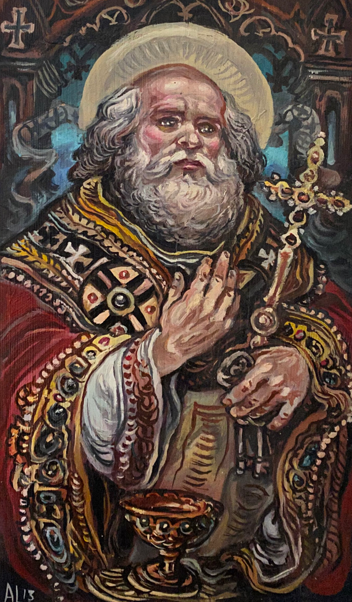 Oil painting of Apostle Peter by Alexander Arkadievich Litvinov with golden halo
