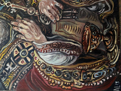Oil painting of Apostle Peter by Alexander Arkadievich Litvinov with ornate gold hand